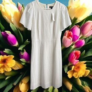 J. Crew Cream Ribbed Sheath Dress with Flutter Sleeves